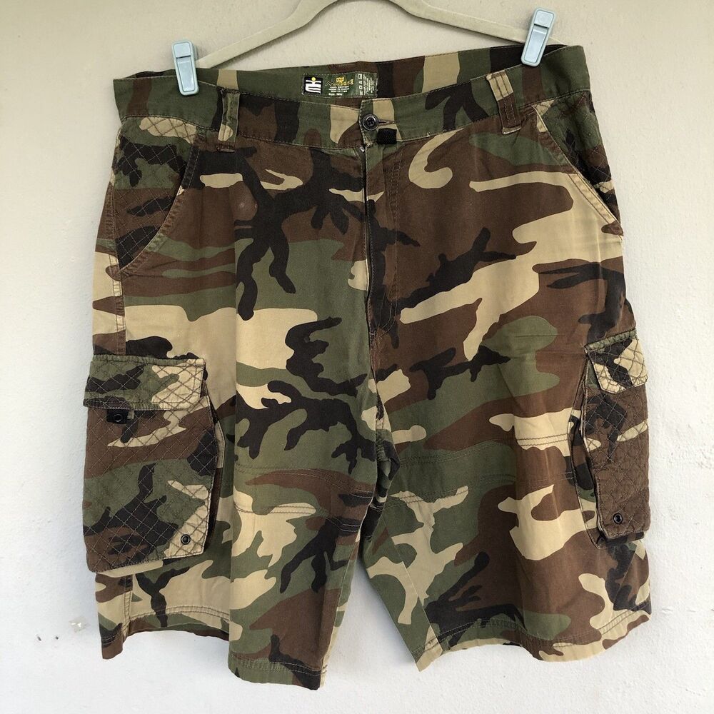 VTG Y2K Kikai Machine Cargo Shorts Mens 38 Camo Baggy Grunge Utility Streetwear